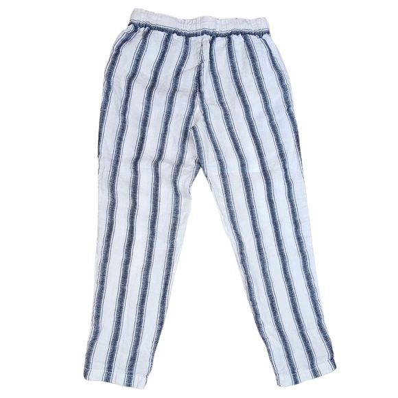 100% Linen Artisan NY Women's  White & Navy Striped Ankle Pants Size S - Picture 3 of 8